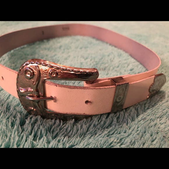 Vintage White High Waisted Metal Brocade Belt - Picture 5 of 8